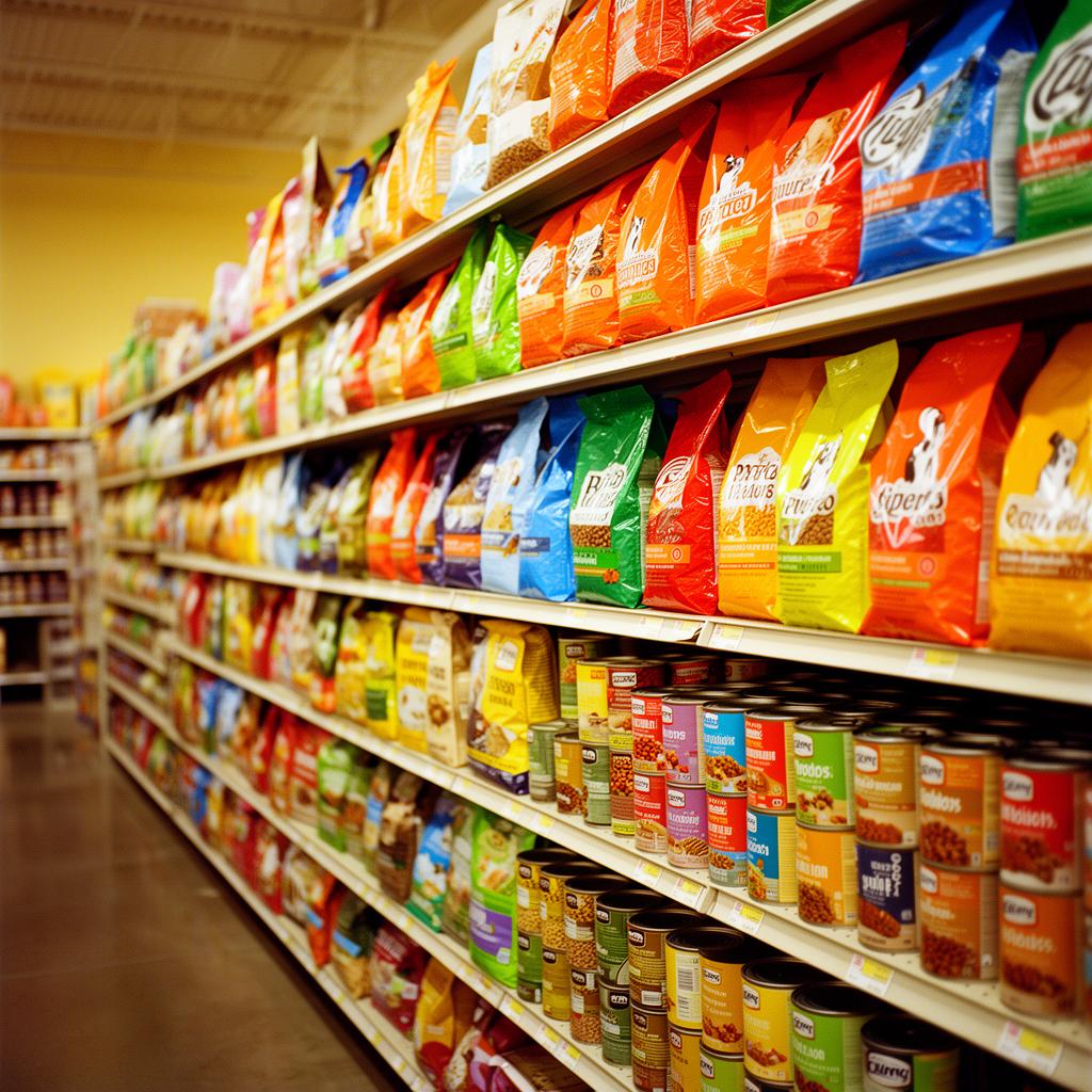 Pet food retail shelves